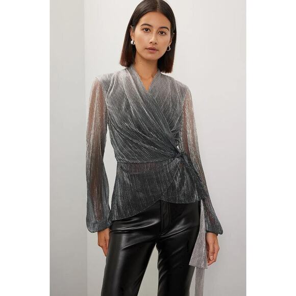 PATBO Women's Ombre Wrap Top Size S In Silver Ombre - Picture 1 of 10